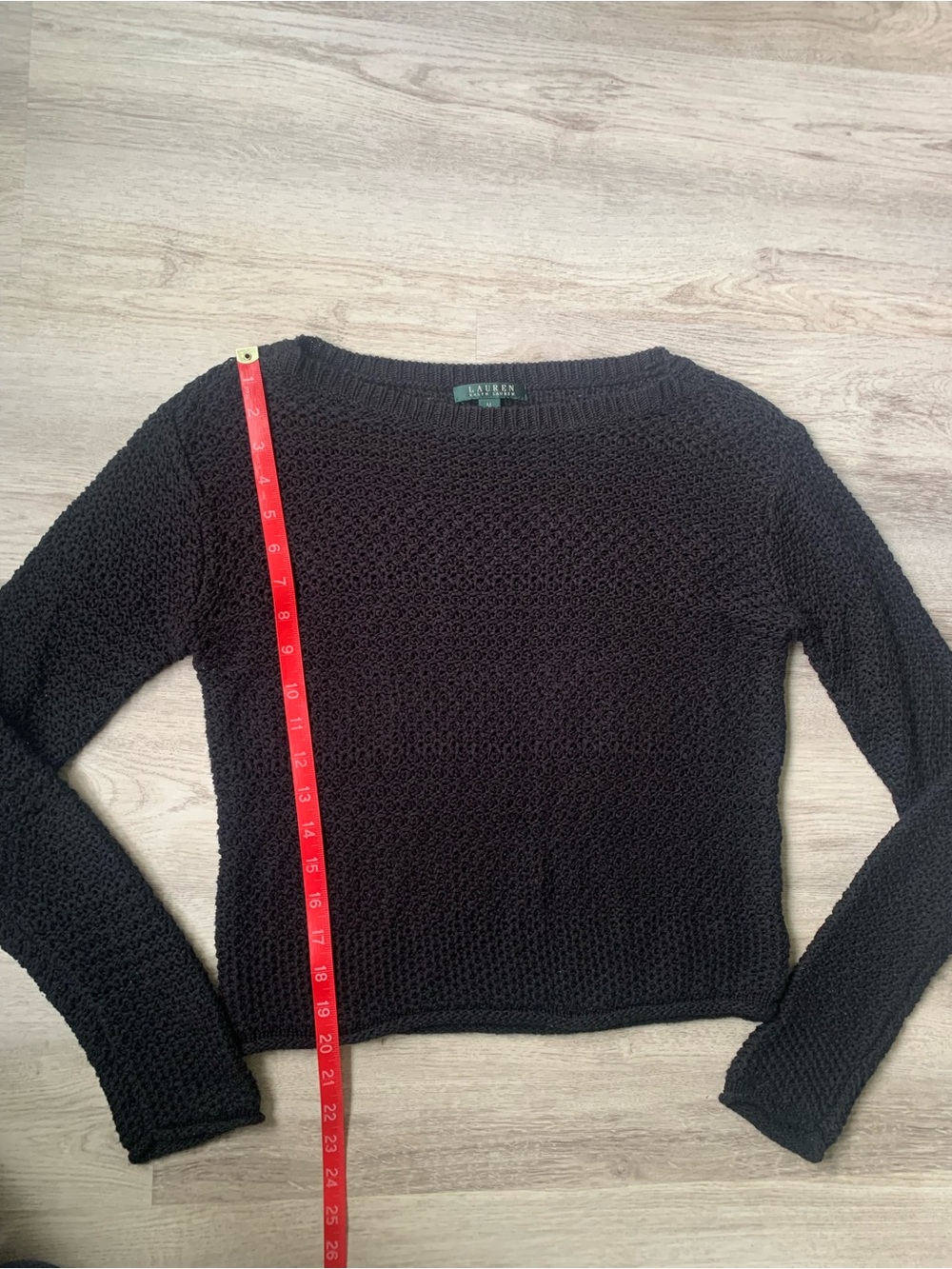 Lauren Ralph Lauren Black Open Crochet Knit Pullover Sweater Size M - Picture 4 of 10